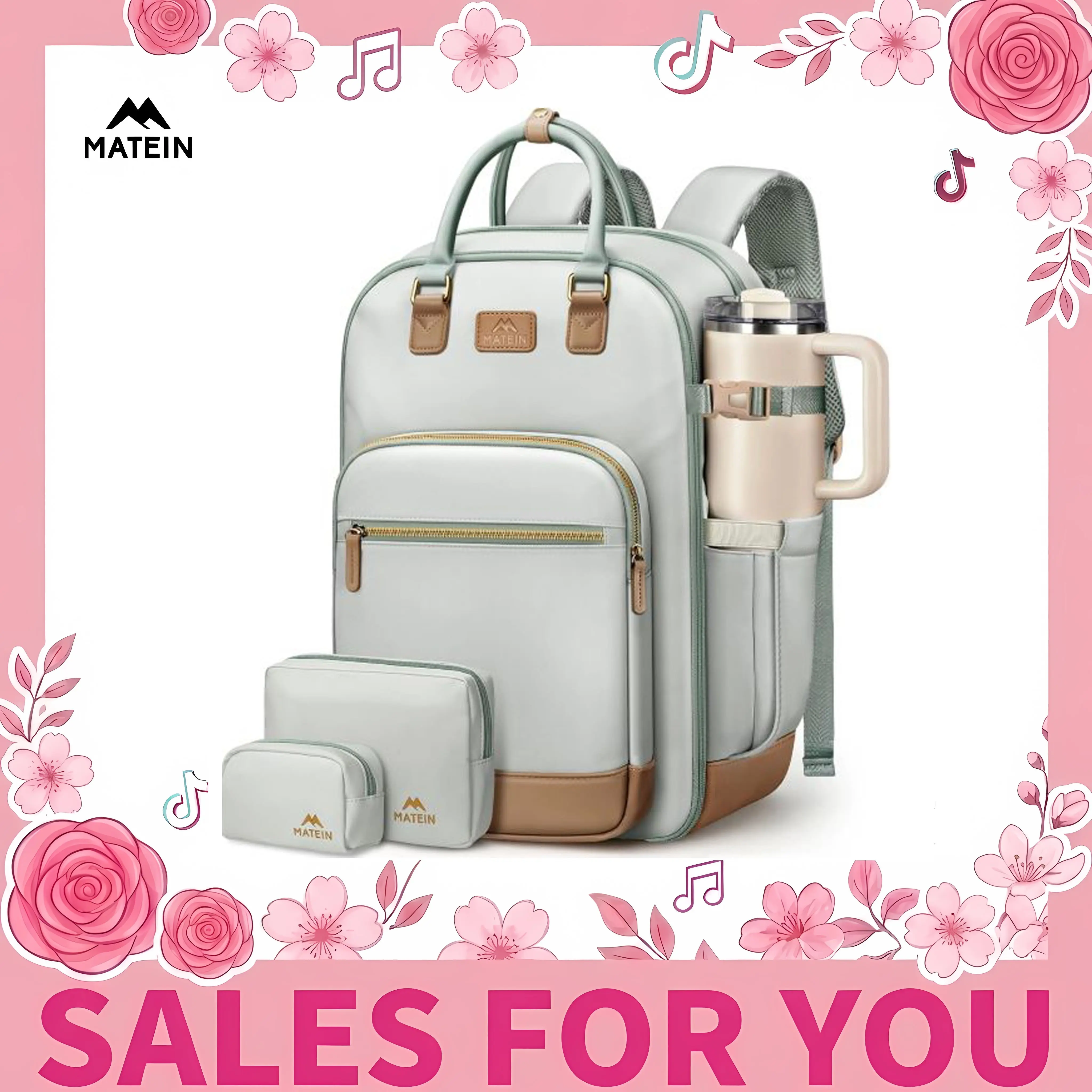 【Back To School】MATEIN Women's Travel Backpack, TSA Approved Carry On Personal Item for Frontier, Water-Resistant with 15.6 Inch Laptop Sleeve, Luggage Strap & Detachable Shoe Compartment, 3-Piece Set, Travel Backpacks, Handy Carry Luggage