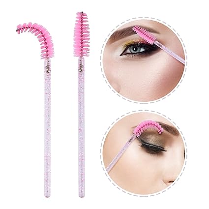 50PCS Pink Crystal Lash Wands – Stylish, Disposable Spoolies for Perfect Lash Extensions, Brows & Makeup Magic Brush Mascara Cosmetic
