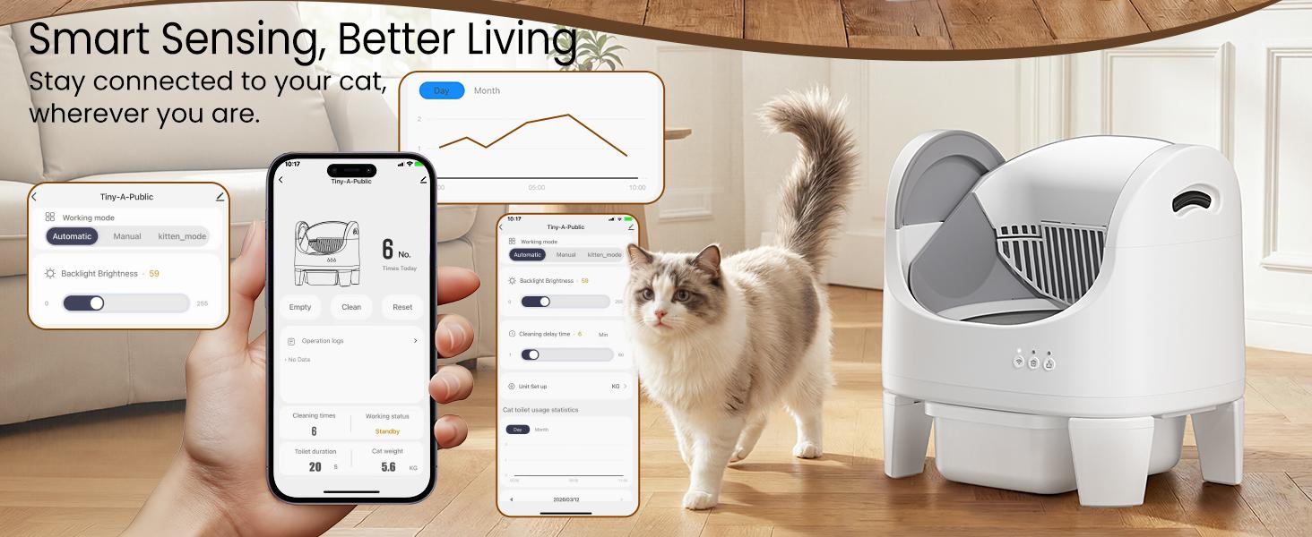 Best Seller | ECORUI Self - Cleaning - Litter Box Open Top Automatic with App Control for Multiple Cats Safety Sensors Protection Cream White 16.5"x17.3" Entrance 8L Compartment Best Seller | ECORUI Self - Cleaning - Litter Box Open Top Automatic with App Control for Multiple Cats Safety Sensors Protection Cream White 16.5"x17.3" Entrance 8L Compartment