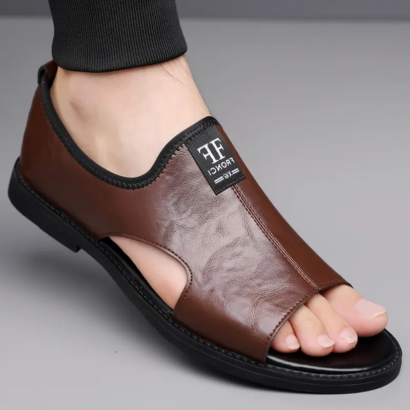 Men's Open-Toe Sandals - Rubber Sole, Cushioned, Lightweight, Breathable Men's Shoe | Casual Beach Footwear for Summer Comfort in Black, Brown & White