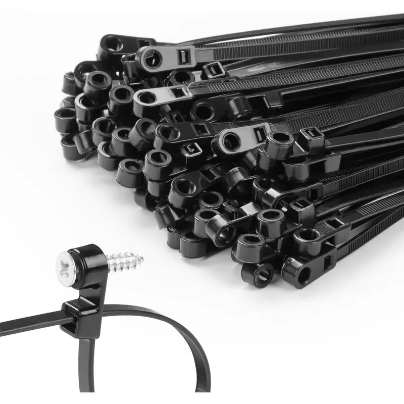 100 PCS, 8.66-Inch Nylon Cable Ties with Screw Mounting Holes, 75 lb Heavy-Duty Adjustable Zip Ties for Indoor & Outdoor Cable Management