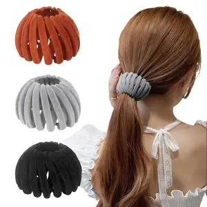 Women's Velvet Surface Expandable Bird Nest Magic Hair Clip Ponytail Holder Hair Accessory Lazy Bun Fixing Pinned Up Hair Styler - 3PCS
