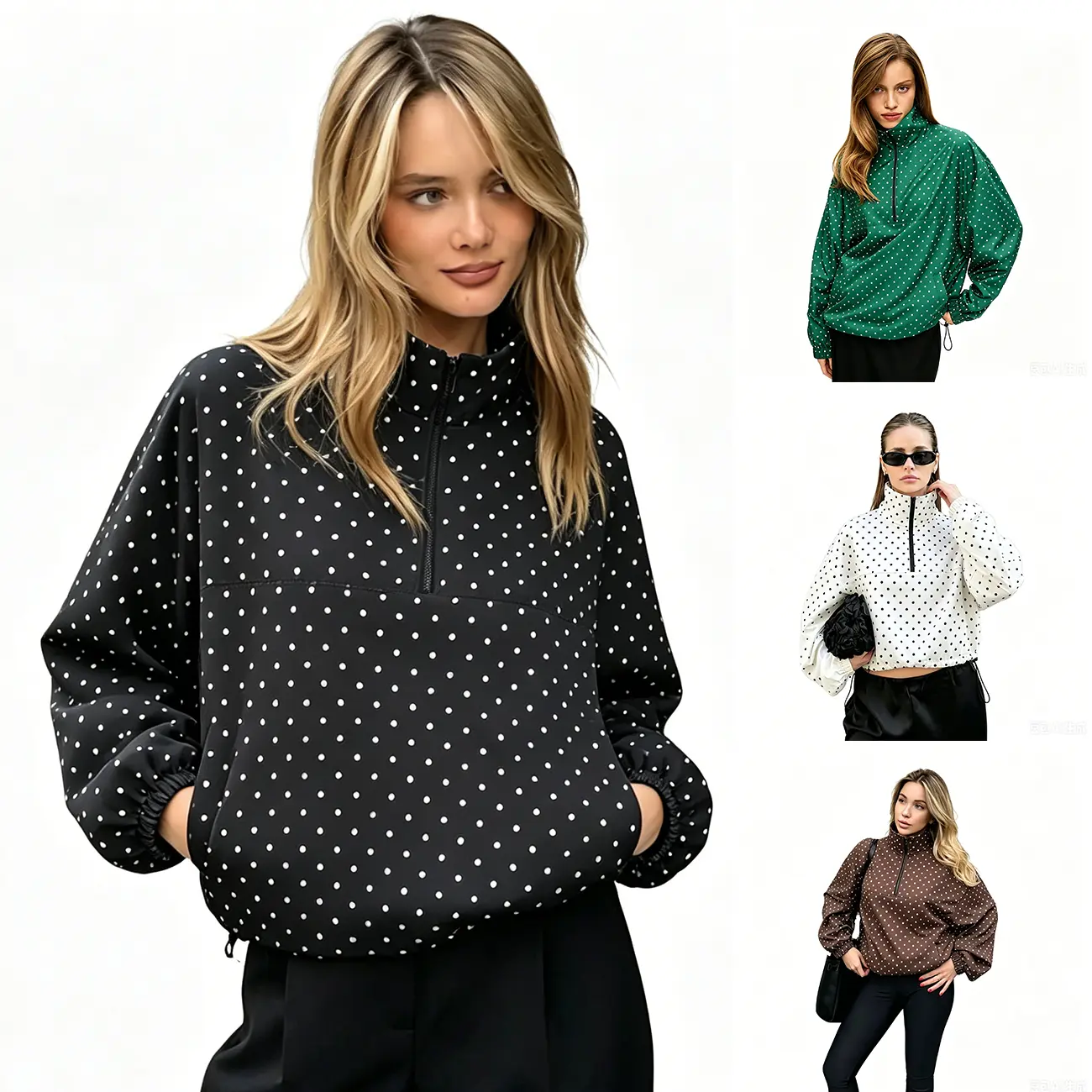 Arssm Windbreaker Jacket Women Polka Dot Oversized Jackets Quarter Zip Long Sleeve Lightweight Pullover