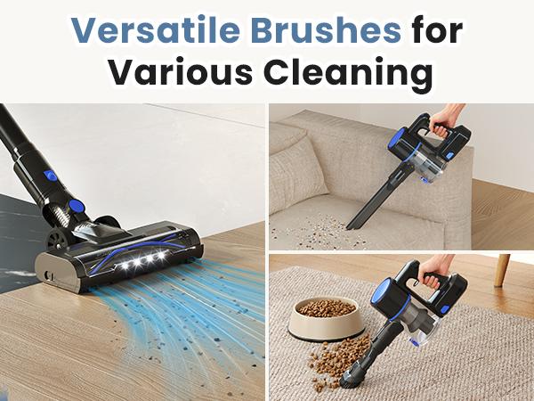 3-in-1 Cordless Stick Vacuum Cleaner, Lightweight with LED Headlight, 10KPa Suction for Carpet, Hard Floor and Pet Hair, Black Blue