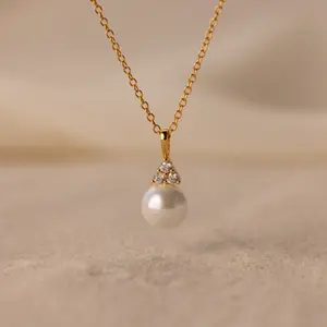 Diamond Halo Pearl Necklace by Caitlyn Minimalist - Crystal Pearl Drop Charm Necklace - Dainty Jewelry - Wedding Gift