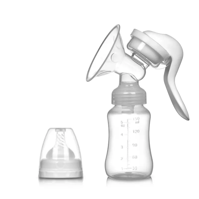 Manual Breast Pump Set with Piston Pump System, 150 mL Bottle and Teat Included, Durable Plastic Nursing Feeding & Milk Storage for Breastfeeding Mothers