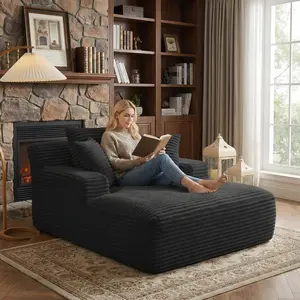 Boneless Couch Bed Chaise Oversized Lounge Series Plush Corduroy 1200LBS Load Bearing ，With Cup holder ，With Storage bag，No Assembly Required 24 Months Warranty，Upholstered Fluffy cloud sofa bed with Throw Pillows,Indoor Sleeper Chair