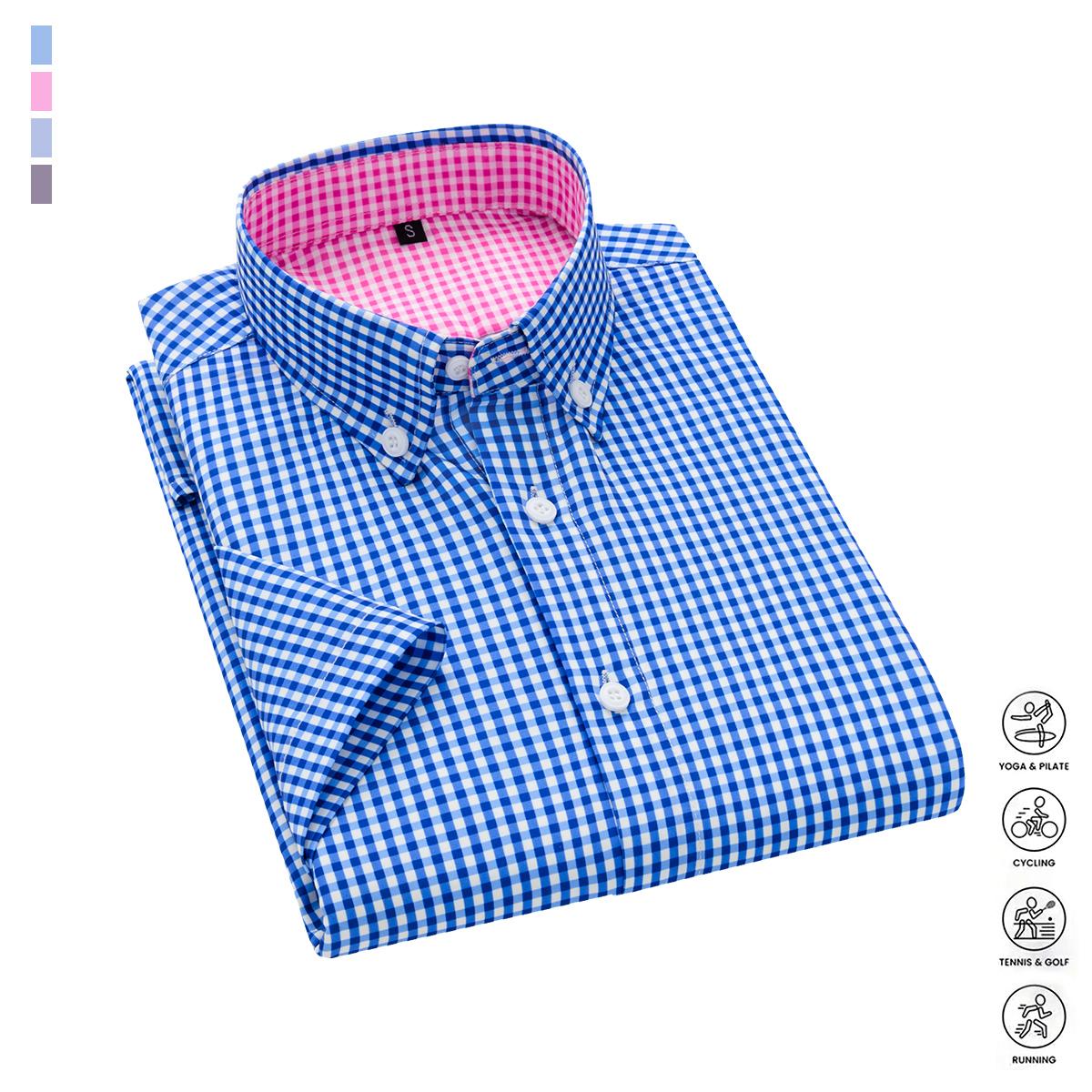 3pcs Men's Shirt Short Sleeve Business Formal Striped Solid Color