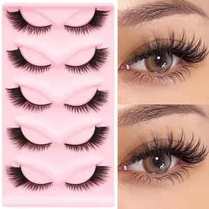 affordable    kit lashi fy long cat eye lashes kiss matte black hand made quantity check less rnoglue cofie shi i aia clusters spikes fluffy cofier manga style