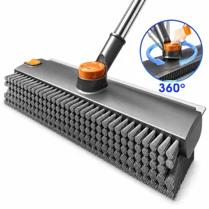 Floor Scrub Bathtub Brush 360° Rotatable with Squeege Long Handle 3 in 1 Scrape and Heavy-Duty Stiff Bristle Scrubber Brush for Cleaning Shower Bathroom Patio Garage Kitchen Wall and Deck Cleaning Supplies for Home Essential Items