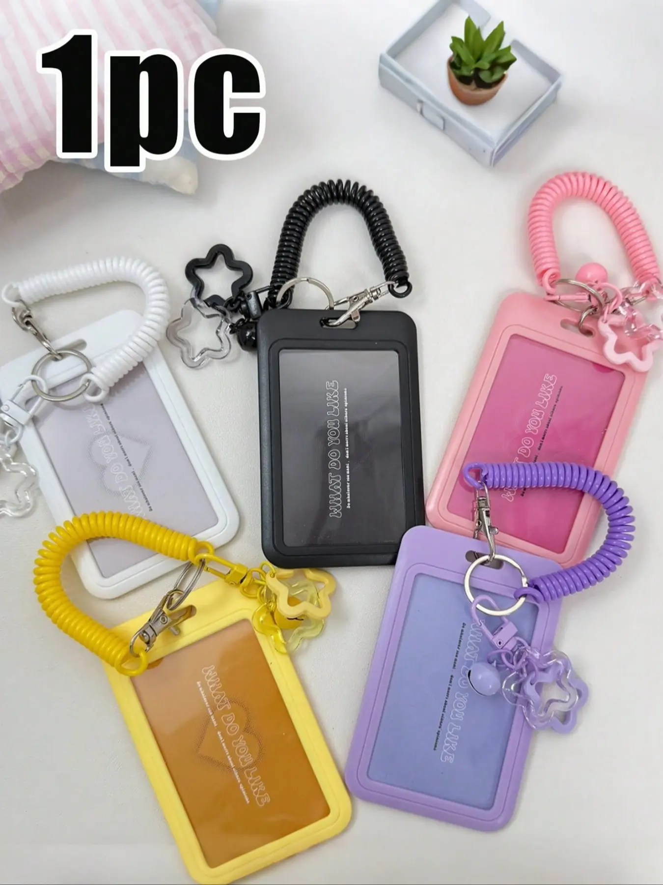 Bell Star Hanging Card Holder, ID Badge Holder, Badge Reel, Stretchable Plastic Spring Keychain, Cute Practical for Bus, Campus, ID, Credit Card, Id Holders For Badges, 5 Colors Available
