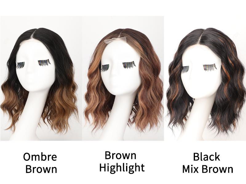 [AISI HAIR]Short Wavy Wig for Women Ombre Brown Lace Hairline Wig Bob Style Synthetic Heat Resistant - Natural Appearance for Everyday Hairstyle 14 Inch