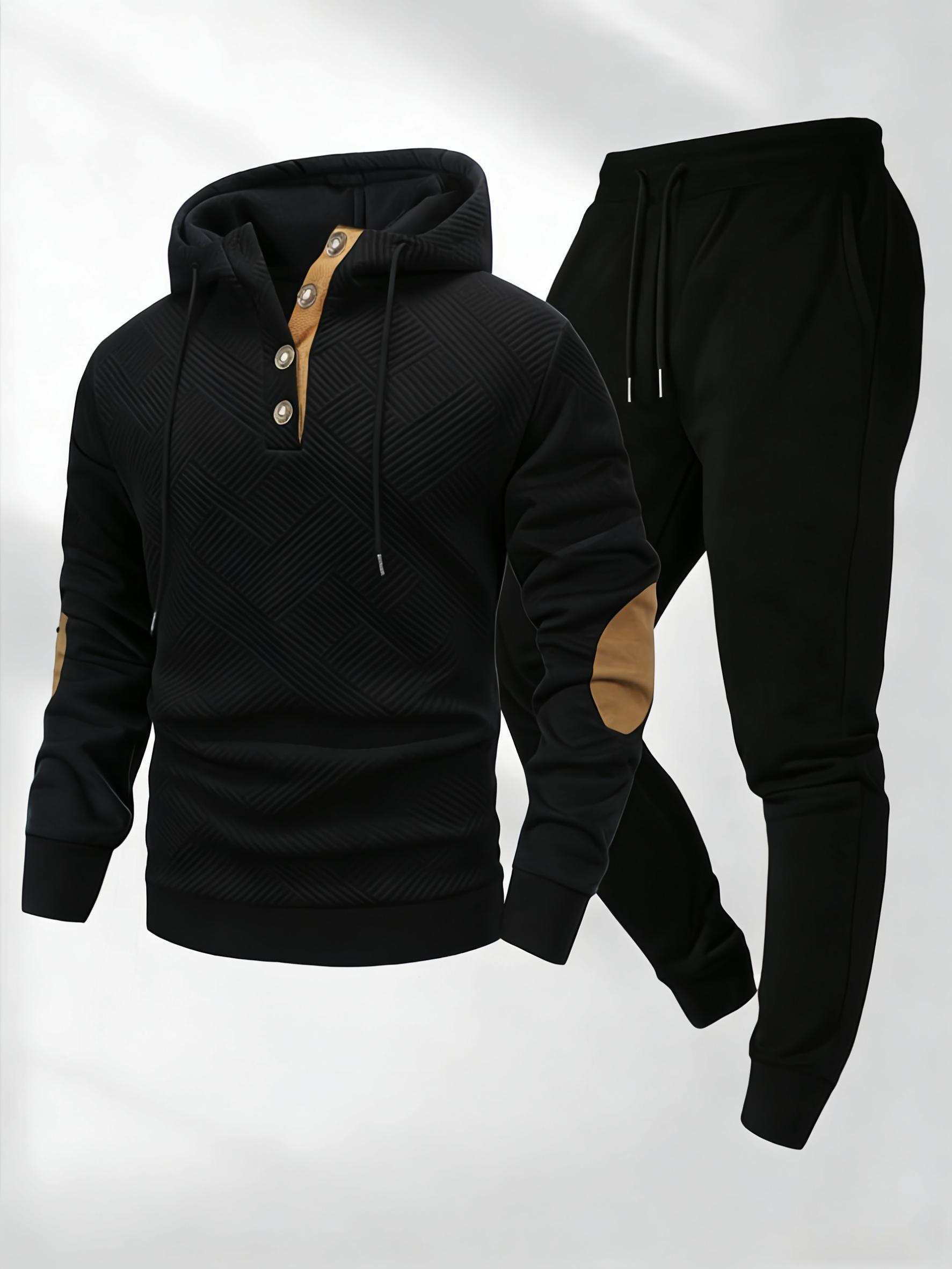 Men's Two-Piece Casual Fashion Set Knitted Jacquard Sports Hoodie with Pants