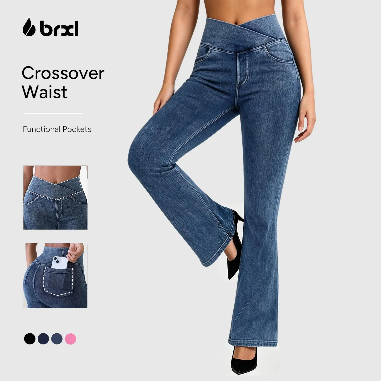 BRXL High Waisted Stretchy Crossover Denim Jeans for Women Flare Jeggings Bootcut Denim with Pockets Trendy & Flattering #Streetwear #outdoorfun #tiktokshopspringglowup #cute summer outfits#Summervibes #beachoutfit #summer outfits #4th of july outfits-1
