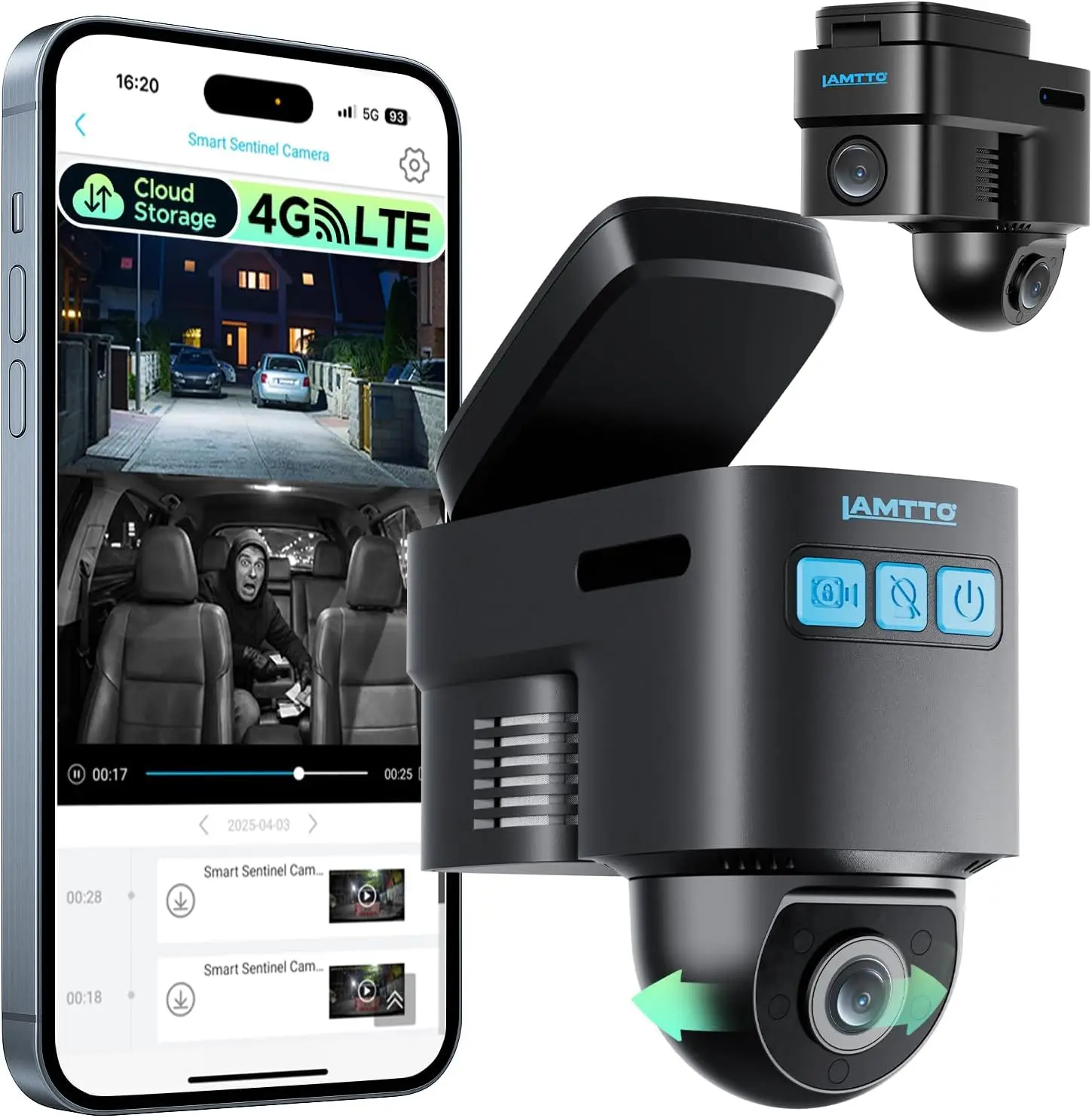 【Data Recharge Required】LAMTTO 4G LTE Car Security Camera- Monitor Your Vehicle Anytime, Anywhere ， Starting at Just $0.47/Day. Features GPS tracking, instant alerts, and accident recording for 24/7 all-around protection of your car!