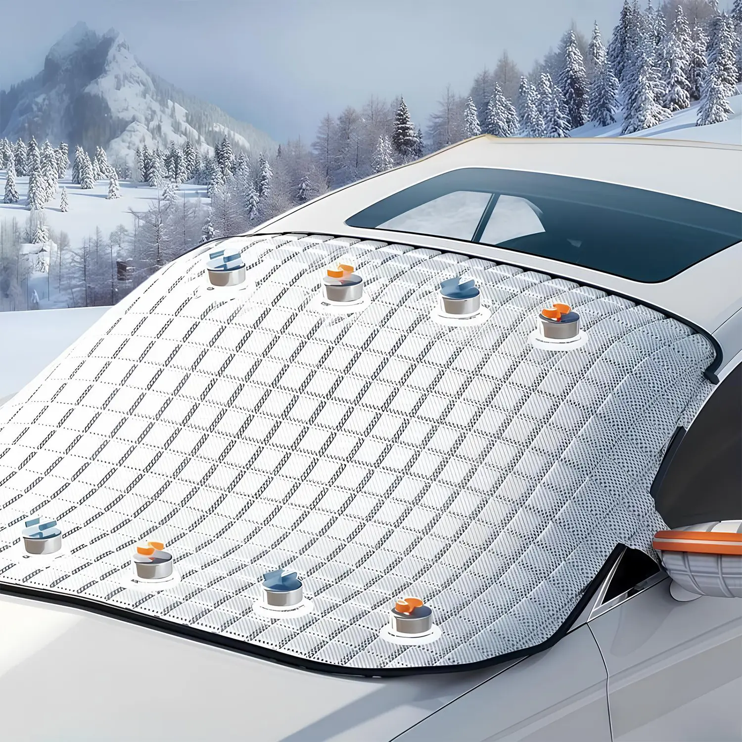 DABATR Car windshield anti-snow and anti-frost cover with rearview mirror cover, suitable for most vehicles, sedans, SUVs, etc., can be used in all seasons