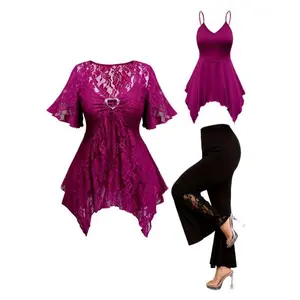 Plus-Size Women'S Lace Jacket And Pants Three-Piece Set with Detailing.