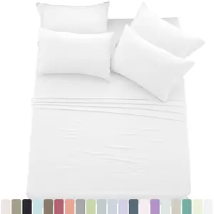 Lux Decor 6 Pcs Solid Bed Sheets -16" deep Pocket Embroidered Polyester Bed Set-Eco Friendly Queen Sheets-Hotel Luxury Warm & Cozy King Bedding Set- Soft Breathable Sheet