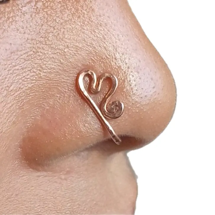 Solid Copper Hand Hammered Heart Nose Cuff Rose Gold Color Egyptian Body Jewelry Faux Nose Ring Septum Cuff Comfortable Easy to Put On