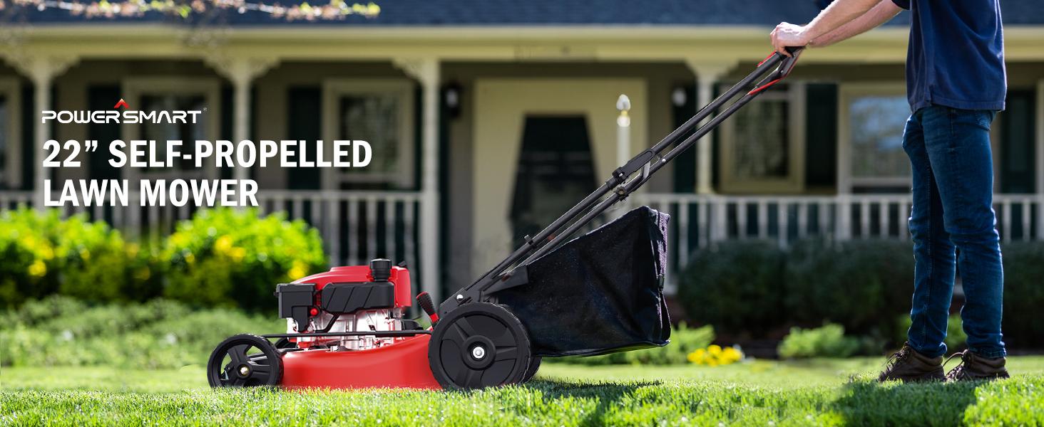PowerSmart Self Propelled Gas Lawn Mower, 22 in. with 170cc OHV Engine, 2-in-1 Rear-Wheel Drive High Wheels, Red(V8622S1),reel mower, fly mower, rc mower
