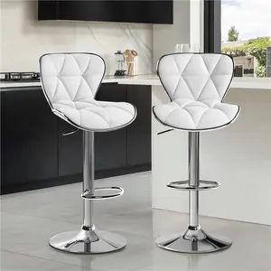 Costoffs Bar Stools Set of 2, Island Chairs Shell Back, PU Leather Adjustable Barstools, Swivel Barstools with Footrest for Home