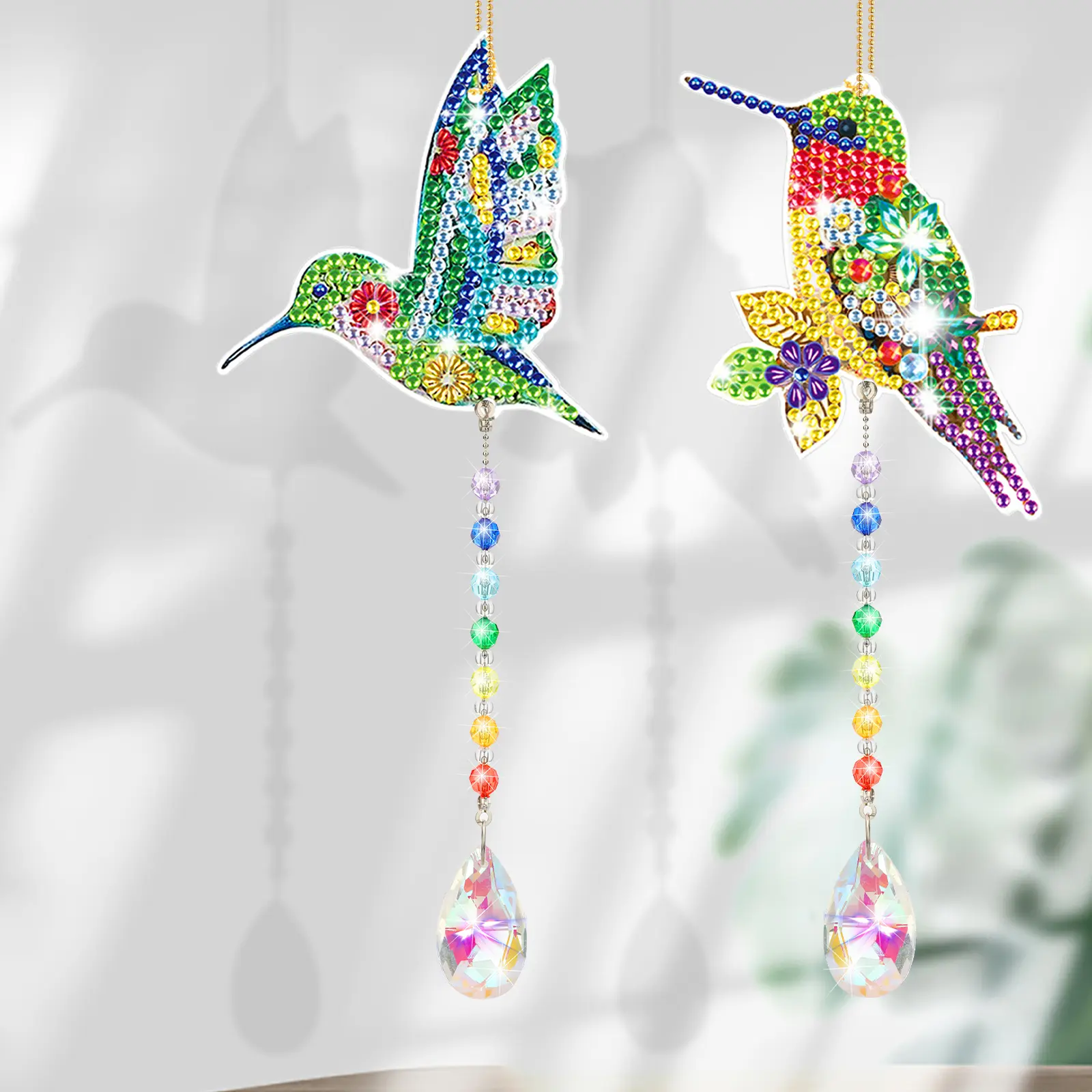 2Pcs  Hummingbird Diamond Painting Suncatcher - 3D Diamonds Painting Kit, Hanging Ornaments for Home Garden Decoration,diy Gift