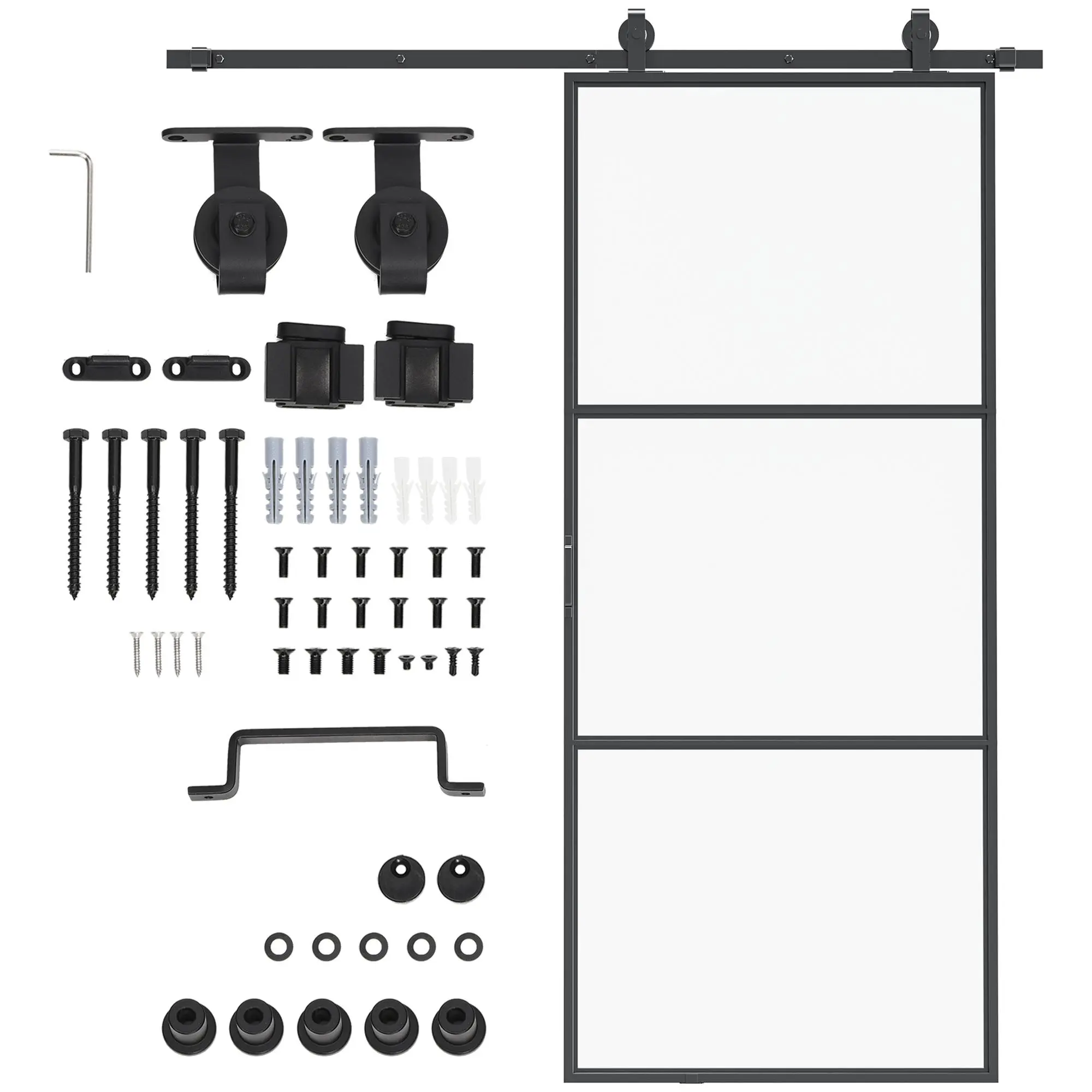 HOMCOM 36" x 84" Sliding Door with Hardware Kit, Handle, & Track, Industrial Frosted Tempered Glass Door with Carbon Steel, Easy Installation