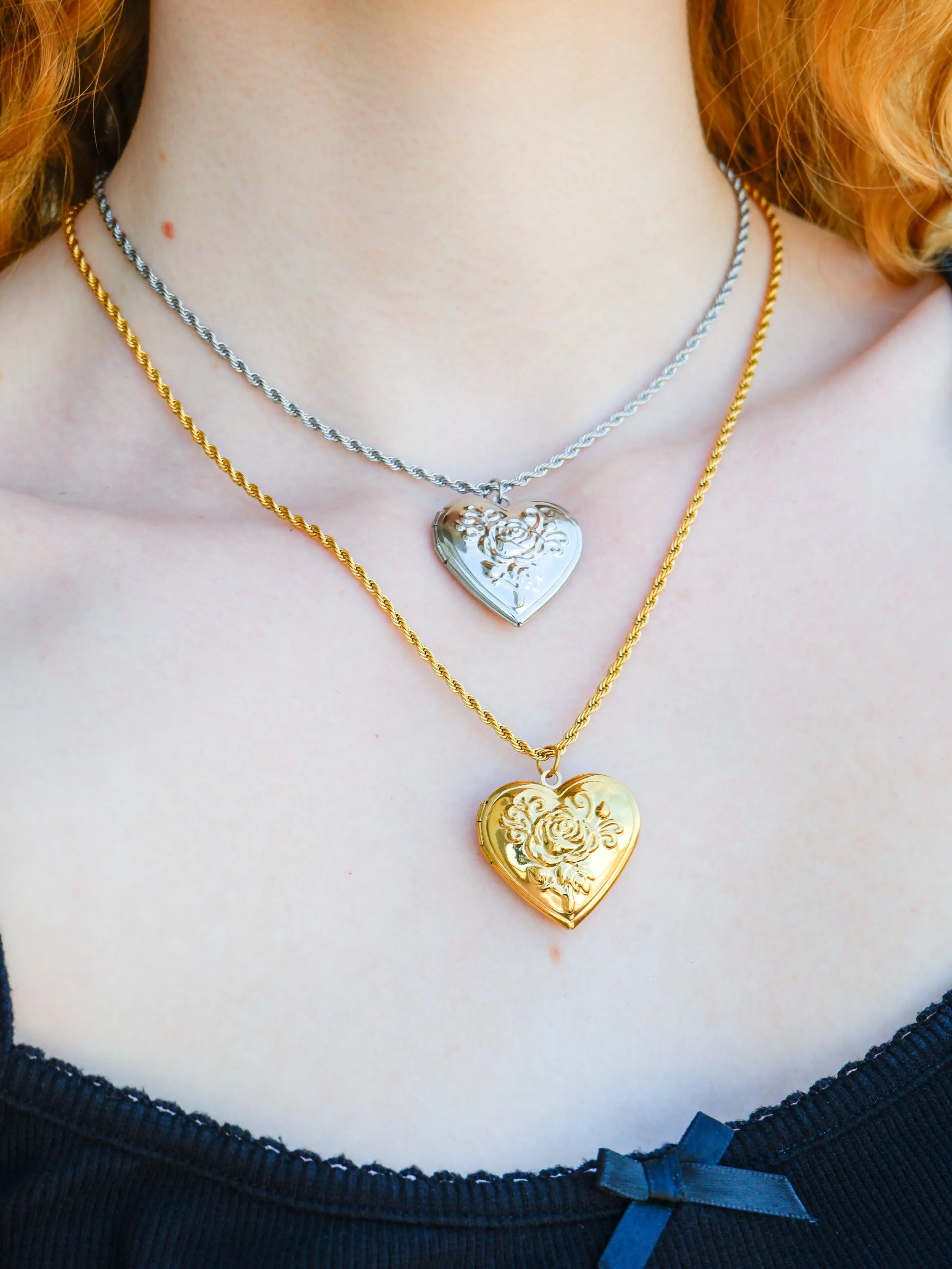 Rose Heart Locket | Silver & Gold