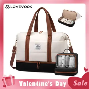 【Valentine's Day Gift】LOVEVOOK Travel Duffle Bag for Women, 3Pcs Puffer Large Weekender Overnight Bag with Shoe Compartment, Water Resistant Gym Duffel Bag, Carry on Bag for Hospital Delivery with Toiletry Organizer TikTokShopJumpstartSale