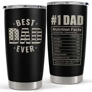 20oz Stainless Steel Vacuum Insulated Flask - Best Dad Ever Nutrition Facts Aesthetic Glossy Travel Mug, Portable Coffee Thermal Cup with Lid, Father's Day Men's Gift