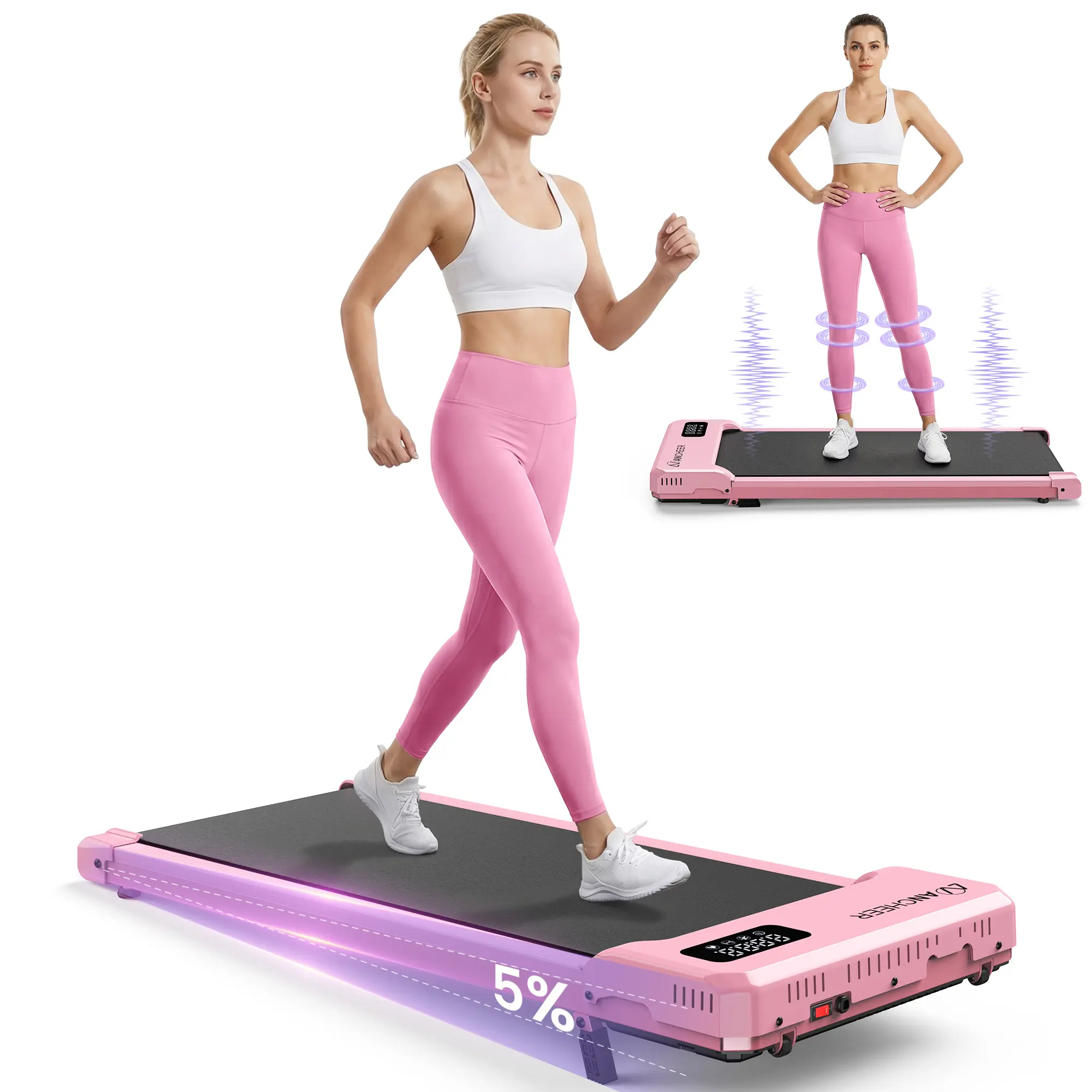【SummerVibes】Walking Pad Treadmill with Incline - Under Desk Treadmills with Vibration Massage Plate, 2.5HP Compact Portable Treadmills for Home Small Spaces, Office, with Remote Control & LED Display