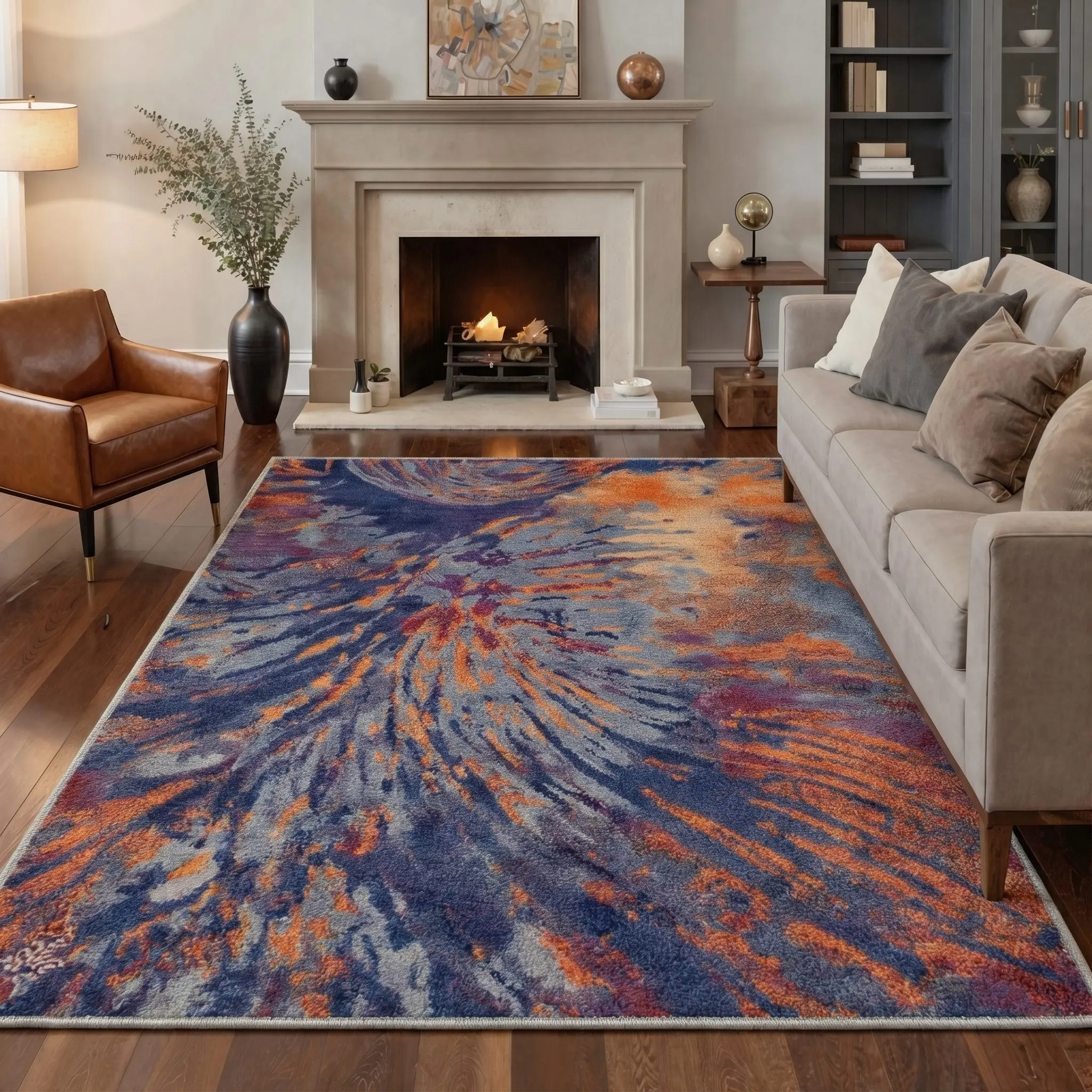 【Back To School】GENIMO Area Rug – Pet Friendly, Non-Slip, Machine Washable Carpet, Soft Floor Rug, Stylish Home Decor for Living Room, Bedroom, Hallway ,ARA2804-INDIGO
