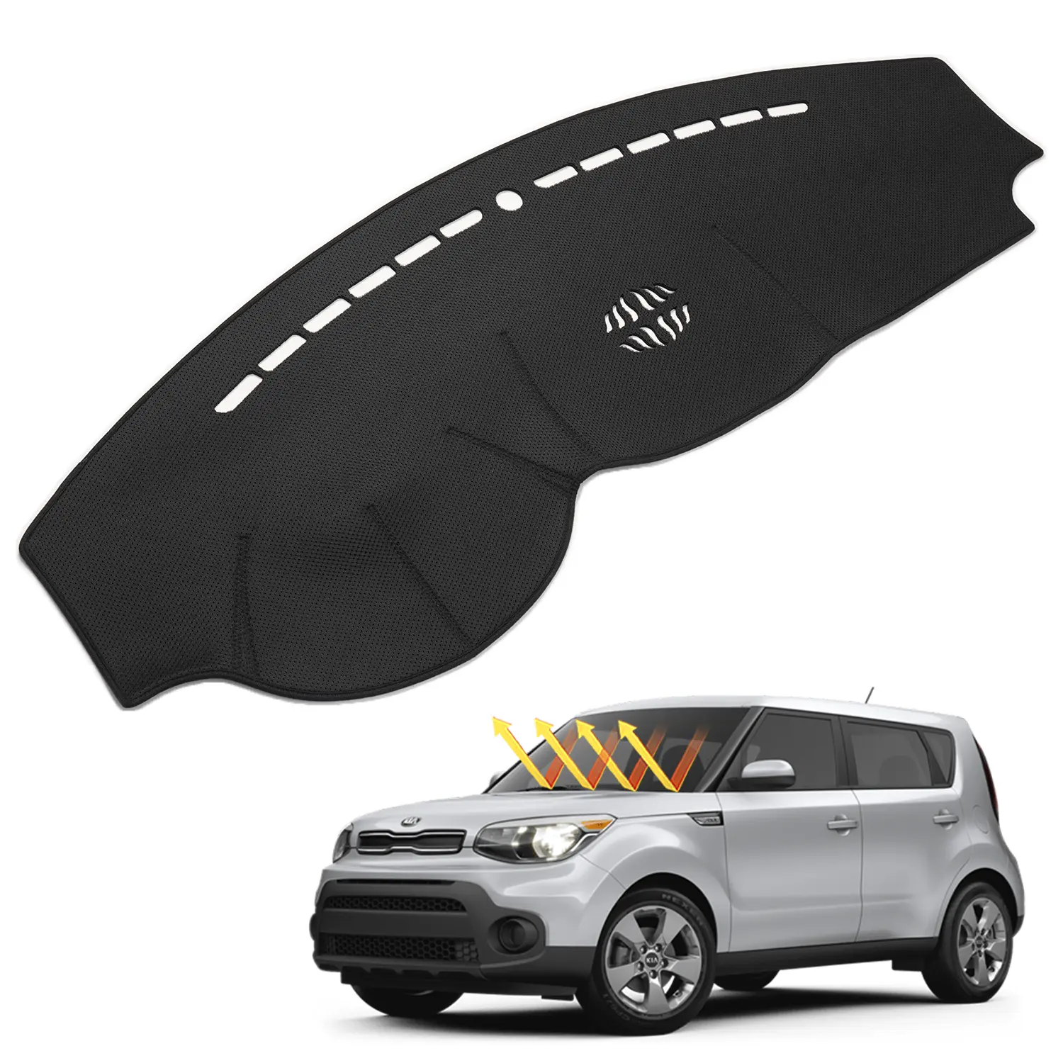Canvcle 2014-2019 Kia Soul Dashboard Cover Custom Fit Mesh Dash Mat Non-Slip UV Protection Anti-Glare Sunshade Black Interior Accessories, Car Accessories, Car Auto Accessory, Mesh Polyester