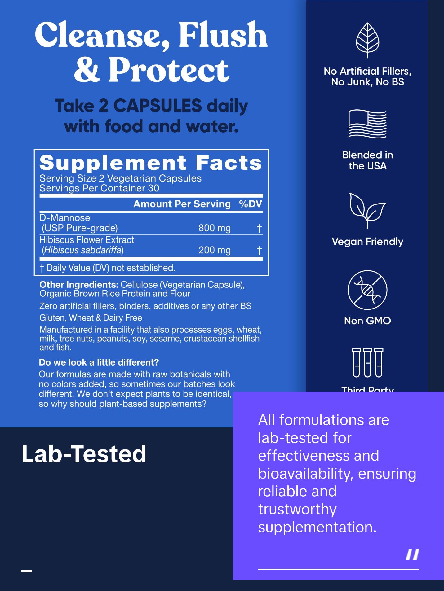 Eu Natural Urinary Harmony - D-Mannose & Hibiscus - 60 Vegetarian Capsules - Natural Urinary Tract UTI Cleanse & Protection - Urinary Health Support Supplement