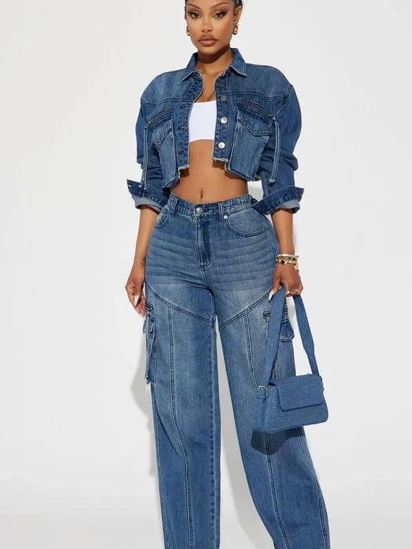 Devil In Disguise Cargo Straight Leg Jeans - Medium Wash