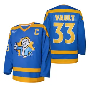 Vault 33 Hockey Jersey - Blue and Yellow Design with C Logo and Vault 33 Number