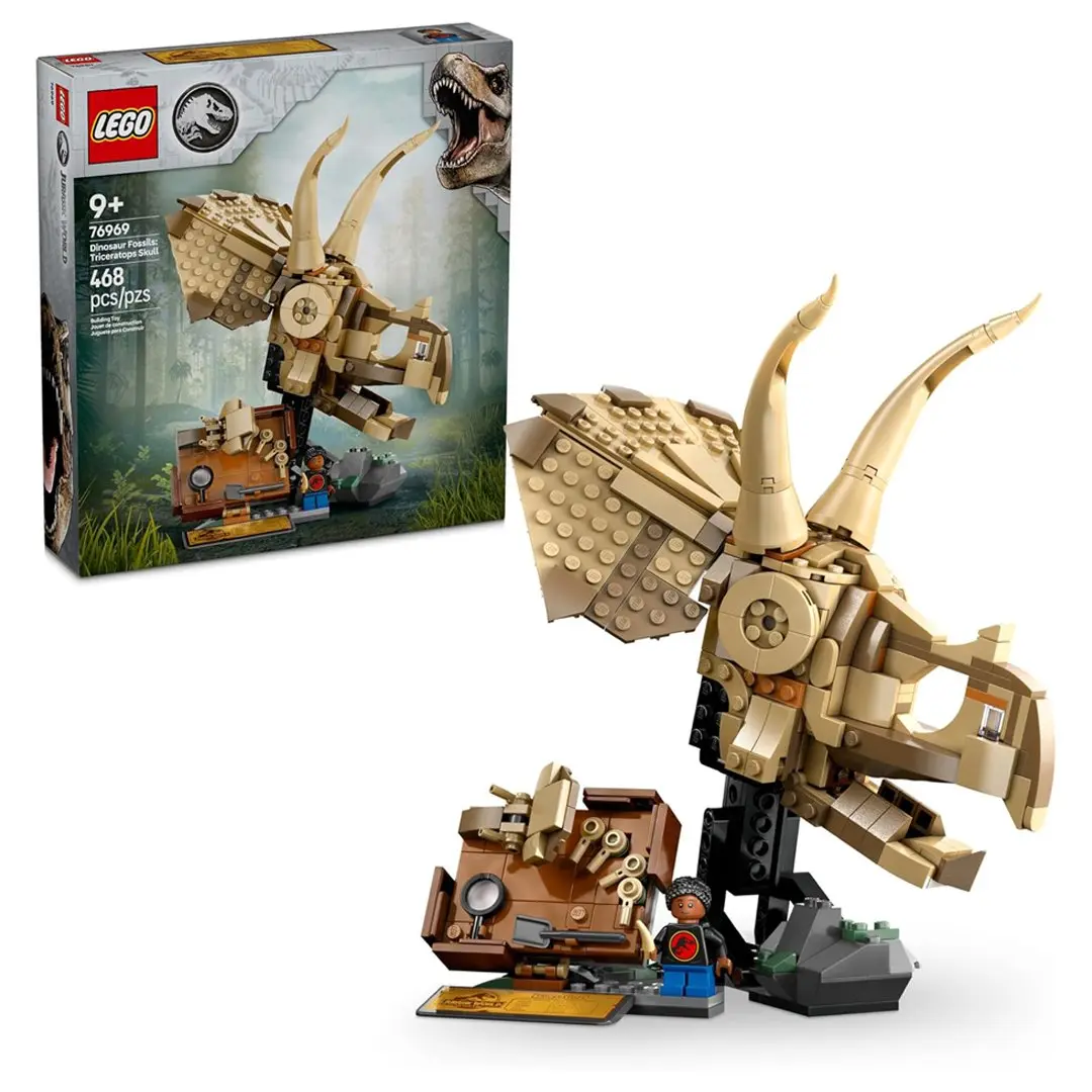 LEGO Jurassic World Triceratops Skull Dinosaur Fossils Building Set (76969) with Minifigure, for Imaginative Play