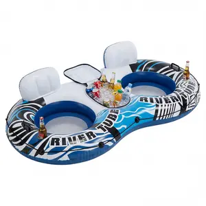 2-Person Inflatable River Tube with Insulated Cooler - Commercial-Grade Vinyl, High Back Support & Quick Setup for Lake/Pool