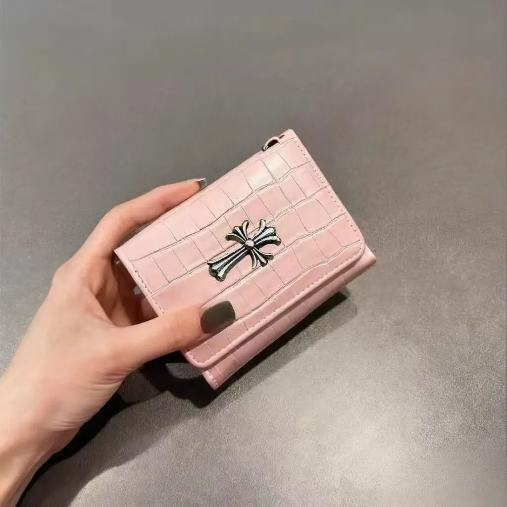 Women's Crocodile Pattern Trifold Wallet - Cross Charm Credit Card Holder, Coin Purse