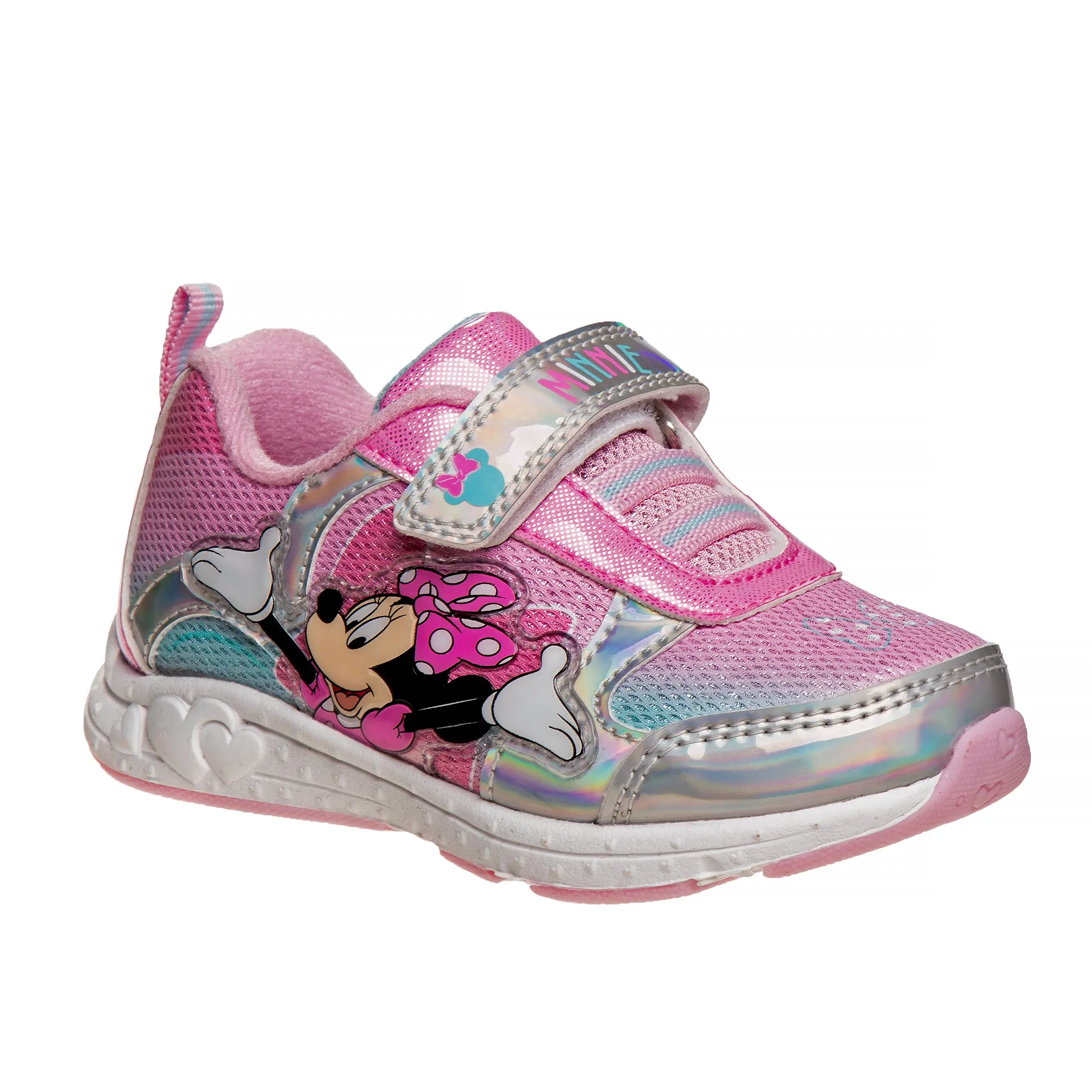 JOSMO KIDS Toddler Girls' Minnie Mouse Light-Up Casual Trendy Trainers, Slip-On Rubber Sneakers with Hook-and-Loop Closure, Colorful LED Heel, Size 10 Led Shoes