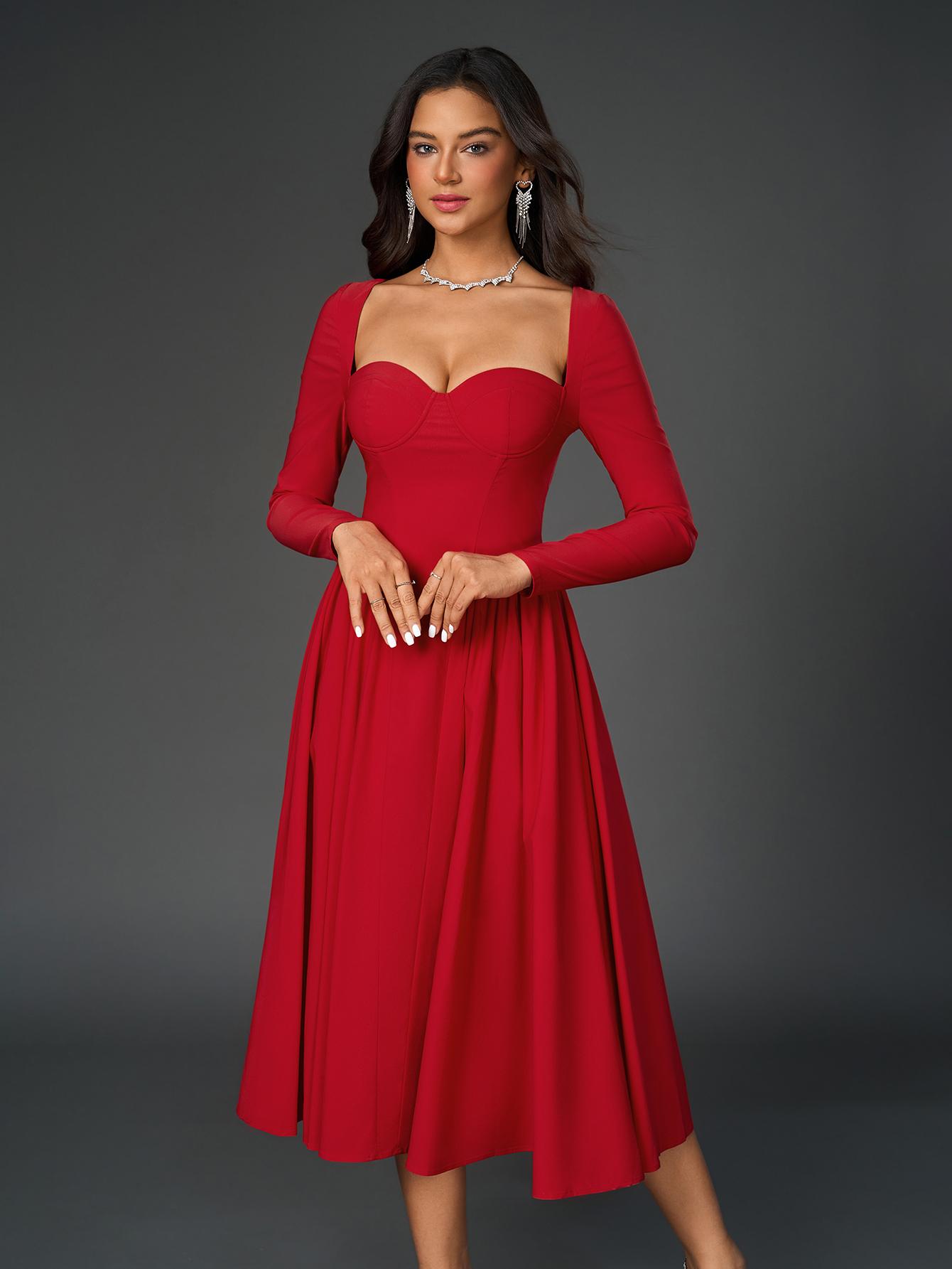Solid Color Long sleeve Backless Tie Bodycon Dress, Elegant Formal Evening Gowns, Women Cocktail Dress
