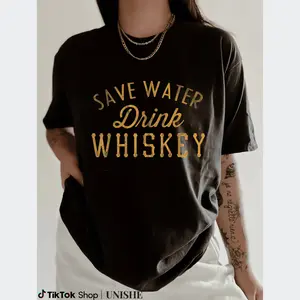 Unisex Whiskey Lover Tee – Save Water Drink Whiskey Vintage Cotton T-Shirt