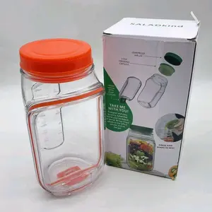 Portable Salad Container with Dressing Compartment — Mason Jar-Style Container with Side Opening, 1L (33.81 oz)