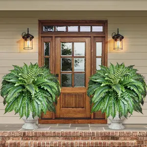 2 Pack Large 88 Leaves Artificial Ferns for Outdoors Look Real, Fake Large Faux Boston Ferns for Outdoor Planter Realistic UV Resistant Artificial Fake Plants for Porch Patio Hanging 47 inch