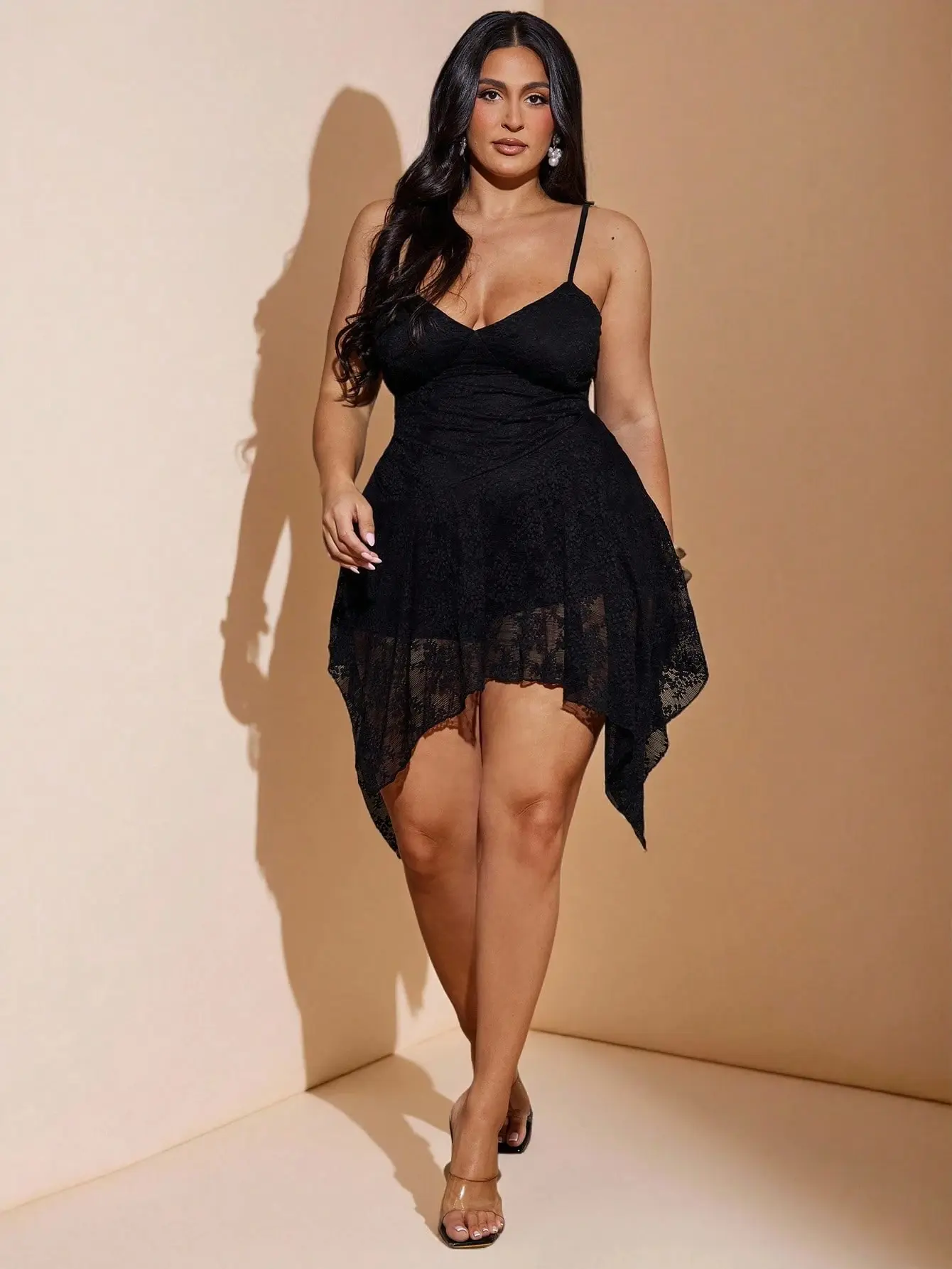 BAE Plus Size Women Asymmetrical Lace Dress,Beach Outfit For Women,Dresses For Woman,Wedding Guest Dress Women,Plus Size Woman Dresses