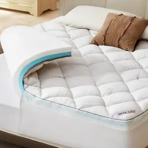 【FathersDayGift】BEDLORE Breathable Gel Memory Foam Mattress Topper for Back Pain Relief: 4-Inch Dual-Layer Medium Support with 2" Cooling Foam + 2" Fluffy Pillow Top, Pressure-Relieving Fitted Pad, Machine Washable Cover, Perfect for Guest Bed