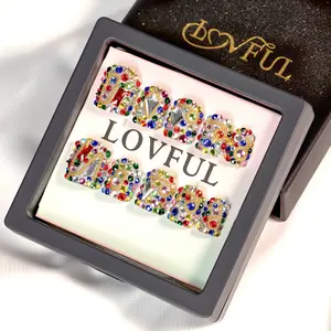 Lovful K21 Short Length 0.8" Bling Design Handmade Acrylic Press-On Nails for Nail Art & Care , Reusable, Salon Quality Rhinestone Glue Beauty Products