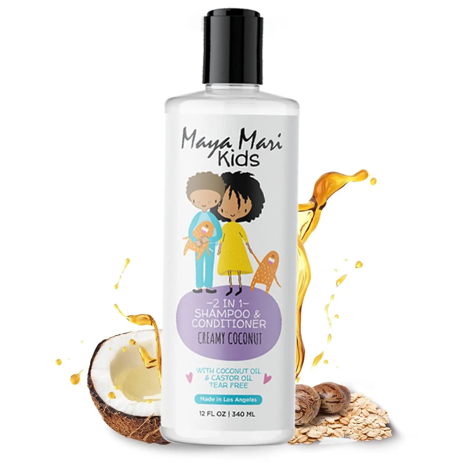 Maya Mari Kids 2-in-1 Shampoo and Conditioner, Tear-Free Haircare Moisturizer with Coconut & Castor Oil for Silky Smooth Hair, Creamy Coconut Lime Scent, 12 oz, Cleanser, Restore, Hydrate, Gentle, Nourishing sohochic