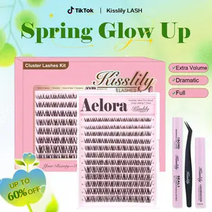 Aelora |Kisslily Spider Lashes| Kylie&Kim Lashes Vibe but Better Long-Lasting Waterproof & Super Soft&Thin Invisible Band | Waterproof Long-Lasting Natural Daily Beginner-Friendly DIY Lashes for Flawless Voluminous Look Trendy Must-Have Breeze
