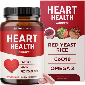 MAV Nutrition Red Yeast Rice with CoQ10 & Omega 3 for Healthy Cholesterol Support 1200mg Heart Health 90 Capsules Non-GMO Gluten-Free